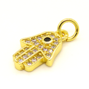 Brass Micro Pave Cubic Zirconia Pendant,Hamsa Hand/Hand of Fatima/Hand of Miriam,Random Mixed Color,11x9mm,Hole:3mm,about 0.69g/pc,5 pcs/package,XFPC00992vail-L002