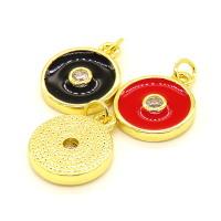 Brass Enamel Pendant,with Cubic Zirconia,Flat Round,Random Mixed Color,11mm,Hole:2.5mm,about 1.17g/pc,5 pcs/package,XFPC00995vaia-L002
