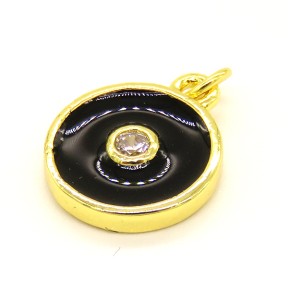 Brass Enamel Pendant,with Cubic Zirconia,Flat Round,Random Mixed Color,11mm,Hole:2.5mm,about 1.17g/pc,5 pcs/package,XFPC00995vaia-L002