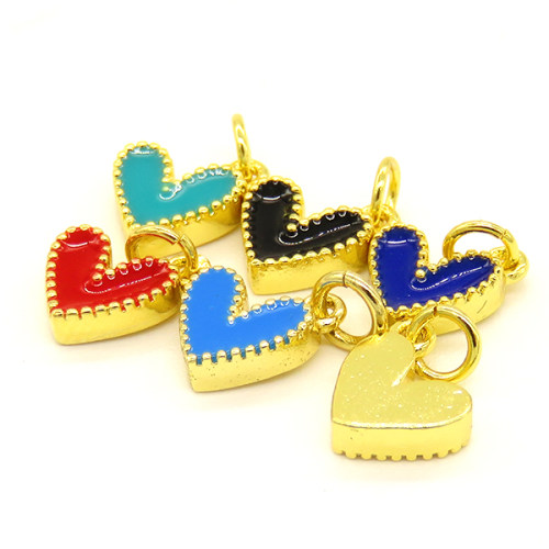 Brass Enamel Pendant,Heart,Random Mixed Color,7mm,Hole:3mm,about 0.50g/pc,5 pcs/package,XFPC01007aahl-L002