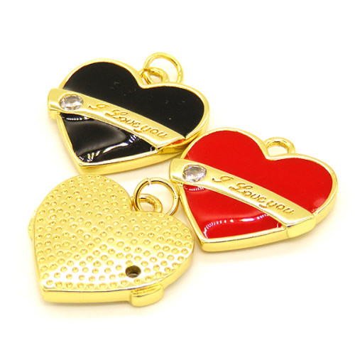 Brass Enamel Pendant,with Cubic Zirconia,Heart,Random Mixed Color,17x18mm,Hole:3.5mm,about 3.14g/pc,5 pcs/package,XFPC01019aajl-L002