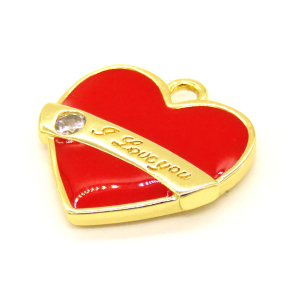 Brass Enamel Pendant,with Cubic Zirconia,Heart,Random Mixed Color,17x18mm,Hole:3.5mm,about 3.14g/pc,5 pcs/package,XFPC01019aajl-L002