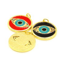 Brass Enamel Pendant,with Cubic Zirconia,Devil's Eye,Flat Round,Random Mixed Color,20mm,Hole:3mm,about 4.17g/pc,5 pcs/package,XFPC01023baka-L002