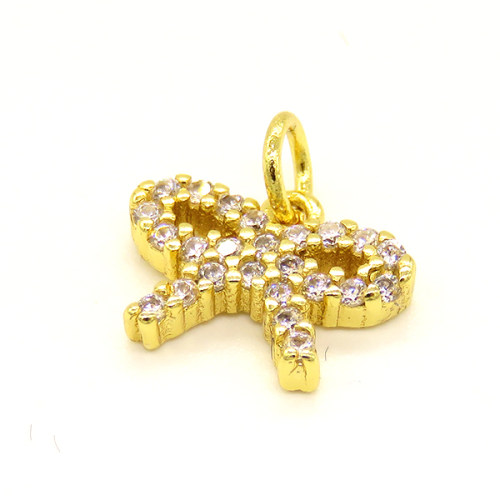 Brass Micro Pave Cubic Zirconia Pendant,Bow-knot,Golden,9x13mm,Hole:3mm,about 0.89g/pc,5 pcs/package,XFPC01044vail-L002