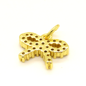 Brass Micro Pave Cubic Zirconia Pendant,Bow-knot,Golden,9x13mm,Hole:3mm,about 0.89g/pc,5 pcs/package,XFPC01044vail-L002