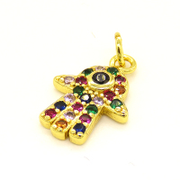Brass Micro Pave Cubic Zirconia Pendant,Hamsa Hand/Hand of Fatima/Hand of Miriam,Golden,11x10mm,Hole:2.5mm,about 0.67g/pc,5 pcs/package,XFPC01046vail-L002