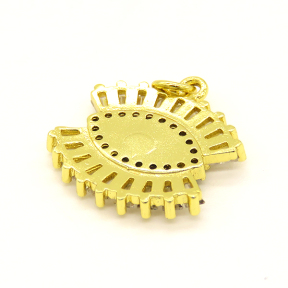 Brass Enamel Pendant,with Cubic Zirconia,Devil's Eye,Golden,17x16mm,Hole:3mm,about 2.23g/pc,5 pcs/package,XFPC01052ablb-L002