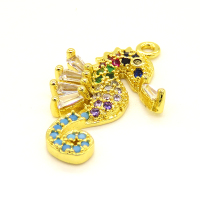 Brass Micro Pave Cubic Zirconia Pendant,Seahorse,Golden,18x13mm,Hole:1mm,about 1.10g/pc,5 pcs/package,XFPC01056vail-L002