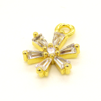 Brass Cubic Zirconia Pendant,Snowflake,Golden,8mm,Hole:1.2mm,about 0.47g/pc,5 pcs/package,XFPC01072vail-L002