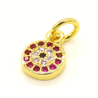 Brass Micro Pave Cubic Zirconia Pendant,Devil's Eye,Golden,7mm,Hole:3mm,about 0.48g/pc,5 pcs/package,XFPC01074vail-L002