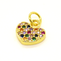 Brass Micro Pave Cubic Zirconia Pendant,Heart,Golden,7x8mm,Hole:2mm,about 0.41g/pc,5 pcs/package,XFPC01086vail-L002