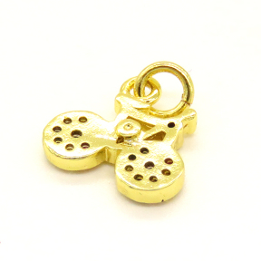 Brass Micro Pave Cubic Zirconia Pendant,Bicycle,Golden,11mm,Hole:2.5mm,about 0.71g/pc,5 pcs/package,XFPC01088vail-L002