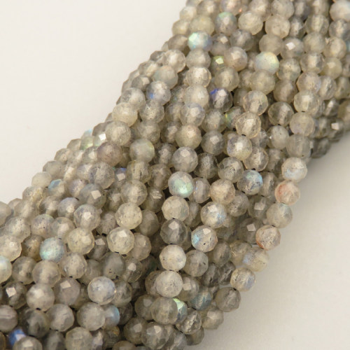 Natural Labradorite Beads Strands,Round,Faceted,Light Grey,3-3.5mm,Hole:0.8mm,about 108 pcs/strand,about 7.5 g/strand,5 strands/package,14.96"(38cm),XBGB04764bbov-L020