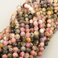 Natural Tourmaline Beads Strands,Round,Faceted,Color Mixing,5mm,Hole:1mm,about 76 pcs/strand,about 16 g/strand,5 strands/package,14.96"(38cm),XBGB04778ahlv-L020