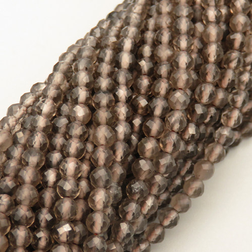 Natural Smoky Quartz Beads Strands,Round,Faceted,Brown,4mm,Hole:0.8mm,about 95 pcs/strand,about 9 g/strand,5 strands/package,14.96"(38cm),XBGB04780vhha-L020