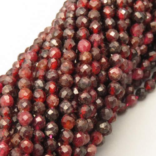 Natural Garnet Beads Strands,Round,Faceted,Dark Red,3.5mm,Hole:0.8mm,about 108 pcs/strand,about 7.5 g/strand,5 strands/package,14.96"(38cm),XBGB04784bbov-L020