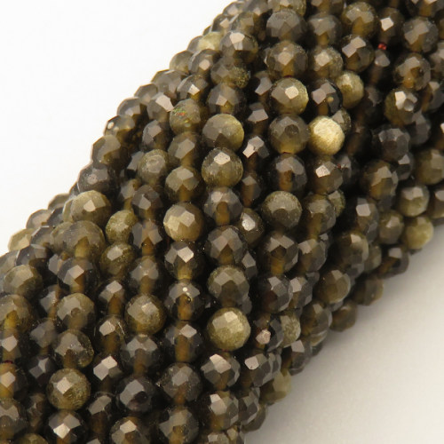 Natural Obsidian Beads Strands,Round,Faceted,Brown,2mm,Hole:0.5mm,about 190 pcs/strand,about 5 g/strand,5 strands/package,14.96"(38cm),XBGB04788vbmb-L020