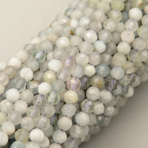 Natural Aquamarine Beads Strands,Round,Faceted,Light Grey,2.5mm,Hole:0.5mm,about 152 pcs/strand,about 5.5 g/strand,5 strands/package,14.96"(38cm),XBGB04794vbmb-L020