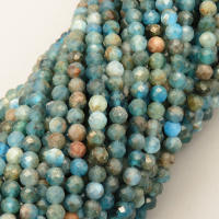 Natural Apatite Beads Strands,Round,Faceted,Cyan,3-3.5mm,Hole:0.8mm,about 108 pcs/strand,about 7.5 g/strand,5 strands/package,14.96"(38cm),XBGB04796bbov-L020