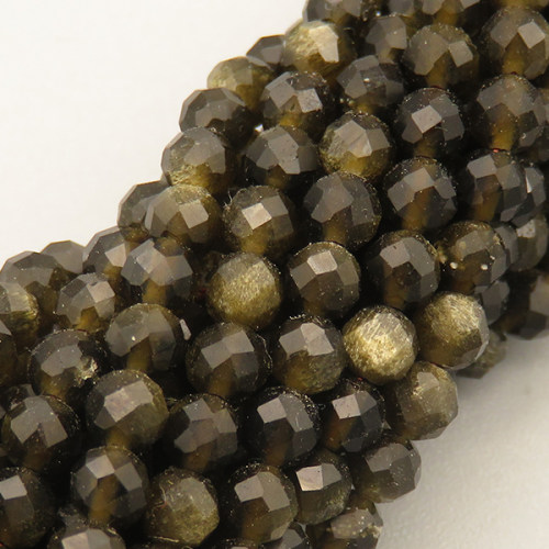 Natural Obsidian Beads Strands,Round,Faceted,Dark Brown,3.5-4mm,Hole:0.8mm,about 95 pcs/strand,about 8 g/strand,5 strands/package,14.96"(38cm),XBGB04800vhha-L020