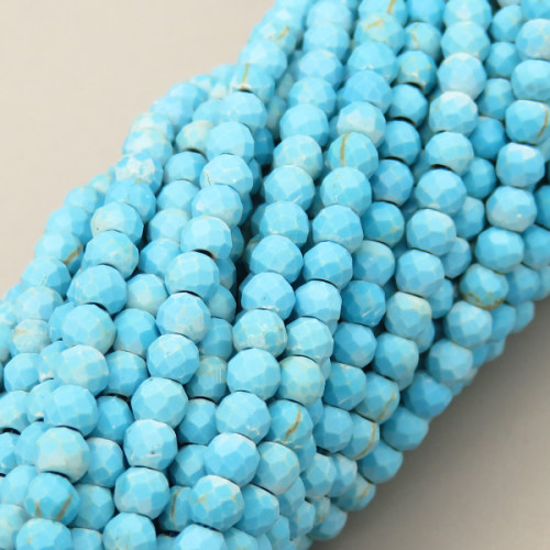 Natural Turquoise Beads Strands,Round,Faceted,Sky Blue,3mm,Hole:1mm,about 126 pcs/strand,about 6 g/strand,5 strands/package,14.96"(38cm),XBGB04802bbov-L020