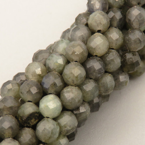 Natural Labradorite Beads Strands,Round,Faceted,Dark Gray,4mm,Hole:0.8mm,about 95 pcs/strand,about 9 g/strand,5 strands/package,14.96"(38cm),XBGB04814vhha-L020