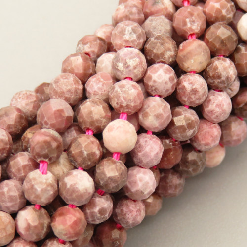 Natural Rhodonite Beads Strands,Round,Faceted,Pink,3.5-4mm,Hole:0.8mm,about 95 pcs/strand,about 8 g/strand,5 strands/package,14.96"(38cm),XBGB04820vhha-L020