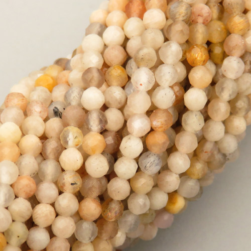 Natural Rutilated Quartz Beads Strands,Round,Faceted,Light Orange,2.5-3mm,Hole:0.5mm,about 126 pcs/strand,about 5.8 g/strand,5 strands/package,14.96"(38cm),XBGB04826vbmb-L020