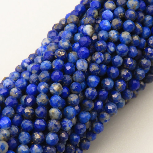 Natural Lapis Lazuli Beads Strands,Round,Faceted,Dark Blue,2.8-3mm,Hole:0.8mm,about 126 pcs/strand,about 5.8 g/strand,5 strands/package,14.96"(38cm),XBGB04842bbov-L020