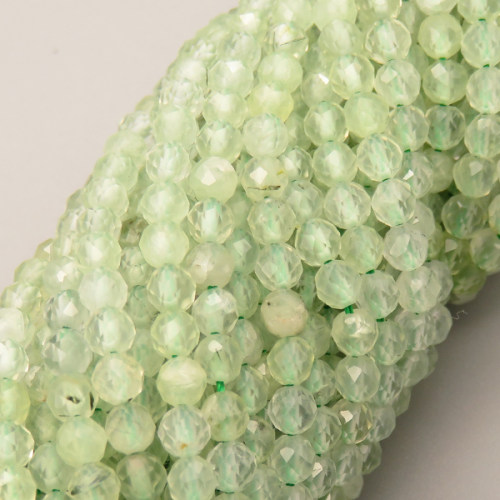 Natural Prehnite Beads Strands,Grade A,Round,Faceted,Light Green,3.5mm,Hole:0.8mm,about 108 pcs/strand,about 7.5 g/strand,5 strands/package,14.96"(38cm),XBGB04846bbov-L020