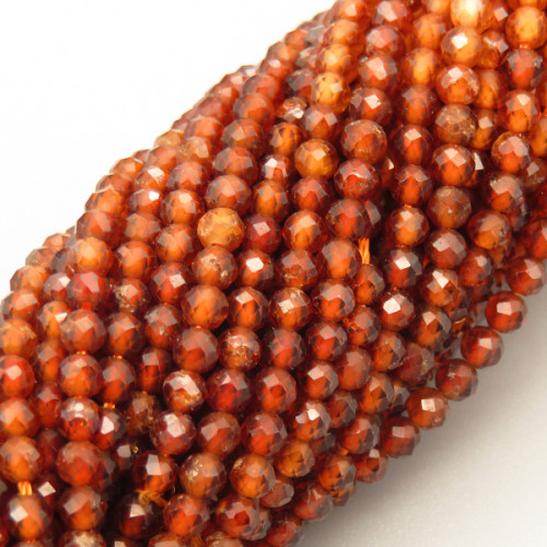 Natural Agate Beads Strands,Round,Faceted,Dark Orange,2.5-3mm,Hole:0.8mm,about 126 pcs/strand,about 5.8 g/strand,5 strands/package,14.96"(38cm),XBGB04862bbov-L020