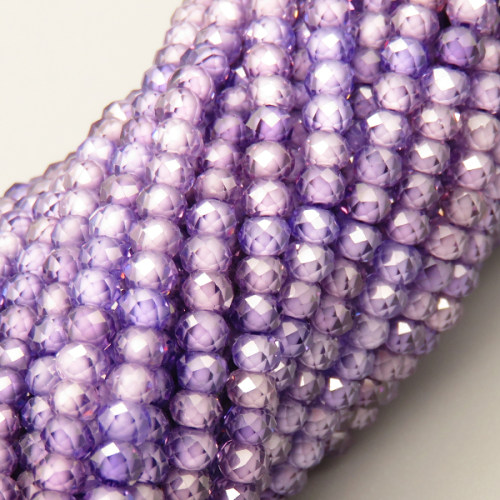 Cubic Zirconia Beads Strands,Rondelle,Faceted,Purple,2x3mm,Hole:0.5mm,about 126 pcs/strand,about 12 g/strand,5 strands/package,14.96"(38cm),XBGB04874ahlv-L020