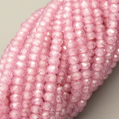 Cubic Zirconia Beads Strands,Rondelle,Faceted,Pink,2x3mm,Hole:0.5mm,about 126 pcs/strand,about 12 g/strand,5 strands/package,14.96"(38cm),XBGB04876ahlv-L020