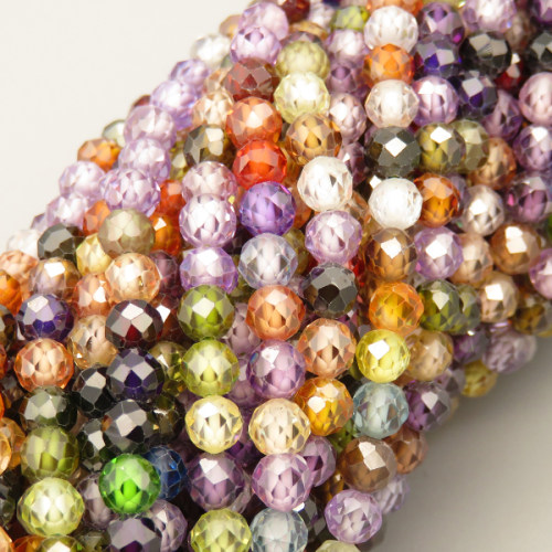 Cubic Zirconia Beads Strands,Round,Faceted,Color Mixing,4mm,Hole:0.5mm,about 95 pcs/strand,about 18 g/strand,5 strands/package,14.96"(38cm),XBGB04880vhkb-L020