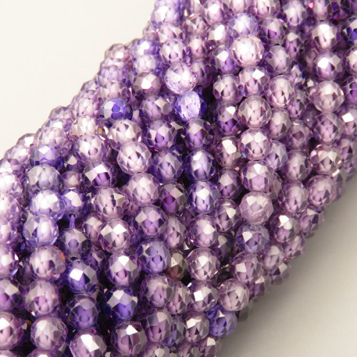 Cubic Zirconia Beads Strands,Round,Faceted,Purple,4mm,Hole:0.5mm,about 95 pcs/strand,about 18 g/strand,5 strands/package,14.96"(38cm),XBGB04882vhkb-L020