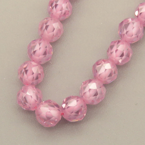 Cubic Zirconia Beads Strands,Round,Faceted,Pink,4mm,Hole:0.5mm,about 95 pcs/strand,about 18 g/strand,5 strands/package,14.96"(38cm),XBGB04884vhkb-L020
