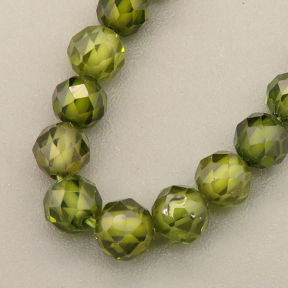 Cubic Zirconia Beads Strands,Round,Faceted,Army Green,Dyed
,4mm,Hole:0.5mm,about 95 pcs/strand,about 18 g/strand,5 strands/package,14.96"(38cm),XBGB04886vhkb-L020