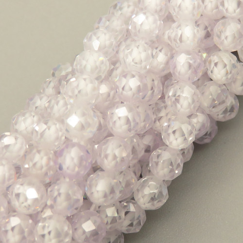 Cubic Zirconia Beads Strands,Round,Faceted,White,Dyed,4mm,Hole:0.5mm,about 95 pcs/strand,about 18 g/strand,5 strands/package,14.96"(38cm),XBGB04888vhkb-L020