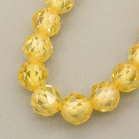 Cubic Zirconia Beads Strands,Round,Faceted,Light Yellow,Dyed,4mm,Hole:0.5mm,about 95 pcs/strand,about 18 g/strand,5 strands/package,14.96"(38cm),XBGB04890vhkb-L020