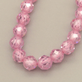 Cubic Zirconia Beads Strands,Round,Faceted,Pink,Dyed,4mm,Hole:0.5mm,about 95 pcs/strand,about 18 g/strand,5 strands/package,14.96"(38cm),XBGB04894vhkb-L020