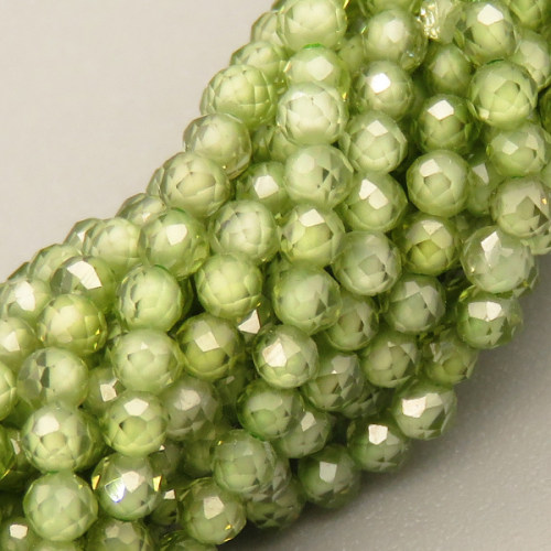 Cubic Zirconia Beads Strands,Round,Faceted,Olive Green,Dyed,2mm,Hole:0.5mm,about 190 pcs/strand,about 5 g/strand,5 strands/package,14.96"(38cm),XBGB04902vbmb-L020