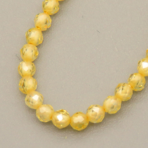 Cubic Zirconia Beads Strands,Round,Faceted,Light Yellow,Dyed,2mm,Hole:0.5mm,about 190 pcs/strand,about 5 g/strand,5 strands/package,14.96"(38cm),XBGB04908vbmb-L020