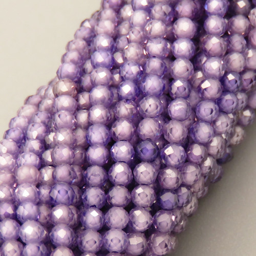 Cubic Zirconia Beads Strands,Round,Faceted,Purple,Dyed,2mm,Hole:0.5mm,about 190 pcs/strand,about 5 g/strand,5 strands/package,14.96"(38cm),XBGB04912vbmb-L020