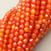 Cubic Zirconia Beads Strands,Round,Faceted,Orange Red,Dyed,3mm,Hole:0.5mm,about 126 pcs/strand,about 12 g/strand,5 strands/package,14.96"(38cm),XBGB04914vbpb-L020