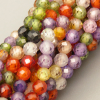 Cubic Zirconia Beads Strands,Round,Faceted,Color Mixing,Dyed,3mm,Hole:0.5mm,about 126 pcs/strand,about 12 g/strand,5 strands/package,14.96"(38cm),XBGB04916vbpb-L020