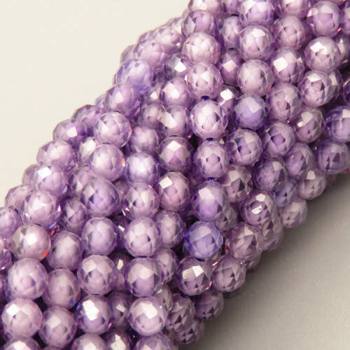Cubic Zirconia Beads Strands,Round,Faceted,Purple,Dyed,3mm,Hole:0.5mm,about 126 pcs/strand,about 12 g/strand,5 strands/package,14.96"(38cm),XBGB04918vbpb-L020