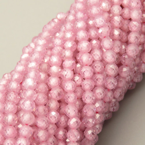 Cubic Zirconia Beads Strands,Round,Faceted,Pink,Dyed,3mm,Hole:0.5mm,about 126 pcs/strand,about 12 g/strand,5 strands/package,14.96"(38cm),XBGB04920vbpb-L020