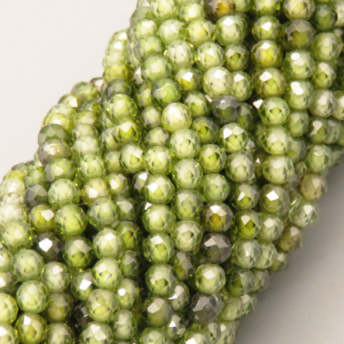 Cubic Zirconia Beads Strands,Round,Faceted,Army Green,Dyed
,3mm,Hole:0.5mm,about 126 pcs/strand,about 12 g/strand,5 strands/package,14.96"(38cm),XBGB04922vbpb-L020