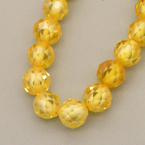 Cubic Zirconia Beads Strands,Round,Faceted,Yellow,Dyed,4mm,Hole:0.5mm,about 95 pcs/strand,about 18 g/strand,5 strands/package,14.96"(38cm),XBGB04926vhkb-L020