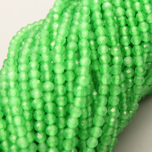 Cat Eye Beads Strands,Round,Faceted,Green,Dyed,2mm,Hole:0.5mm,about 190 pcs/strand,about 4 g/strand,5 strands/package,14.96"(38cm),XBGB04940baka-L020